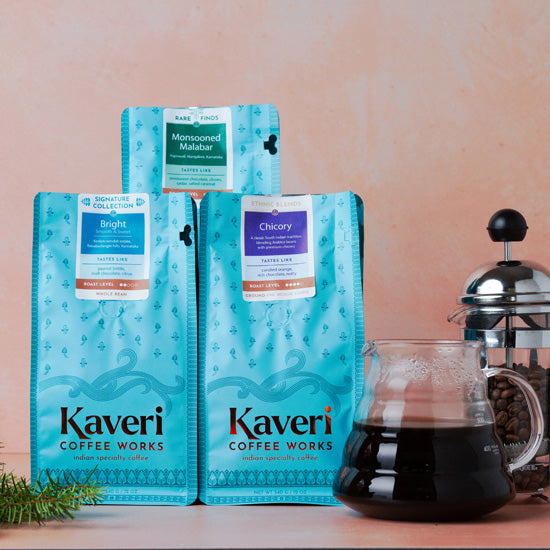 Kaveri Coffee Discovery kit. Woman-owned, Single origin direct trade sustainable coffee.