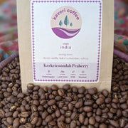 Single origin, Specialty Indian Coffee. Tasting notes include cherry vanilla, baker's chocolate, velvety mouthfeel.