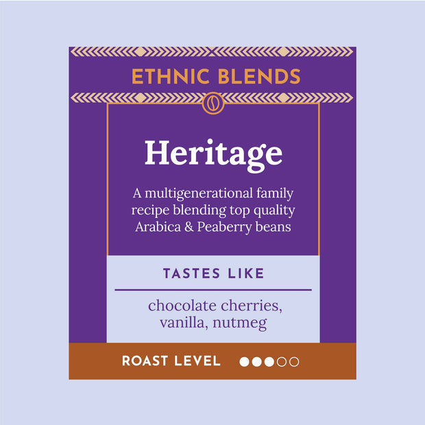 Single origin, Specialty Indian Coffee. Heritage blend of Plantation-A Peaberry coffee. Tasting notes include chocolate cherry caramel, rich smooth mouthfeel.